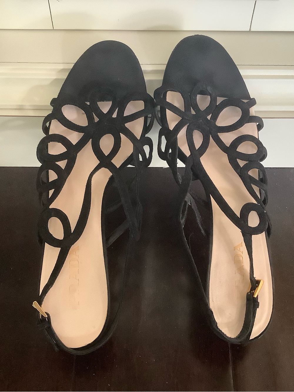 Prada Vintage Black Suede Kitten heeled Sandals